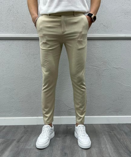 Мужские брюки slimfit из льна с лайкрой, кремового цвета, идеальны для стиля и комфорта, подходят для различных размеров