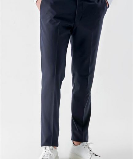 Мужские темно-синие классические брюки slim fit из полиэстера, вискозы и эластана с кнопкой и молнией, карманы сбоку