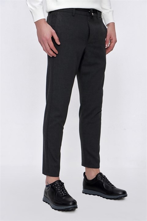 Мужские темно-серые брюки slim fit с эластичным поясом, 64% полиэстер, 31% вискоза, 5% лайкра, боковые карманы