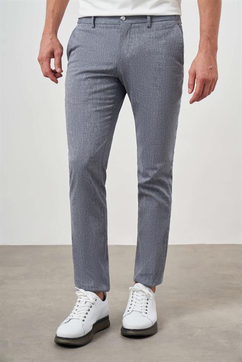 Мужские темно-синие брюки slim fit с узором, 16% лен, 36% хлопок, 30% полиэстер, 16% вискоза, 2% эластан, боковые карманы