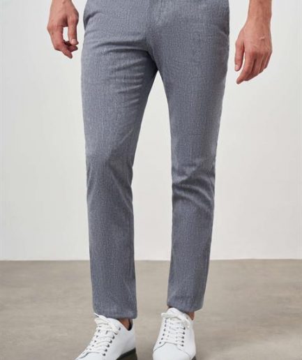 Мужские темно-синие брюки slim fit с узором, 16% лен, 36% хлопок, 30% полиэстер, 16% вискоза, 2% эластан, боковые карманы