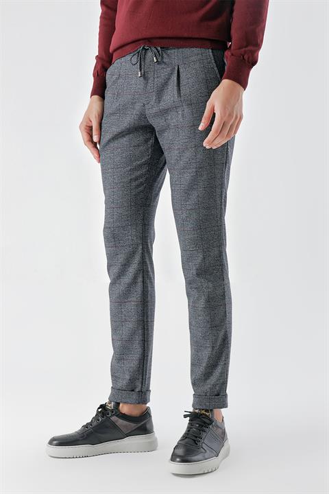 Мужские темно-синие брюки-джоггеры Slim Fit из поливискозы с карманами и застежкой на кнопке и молнии