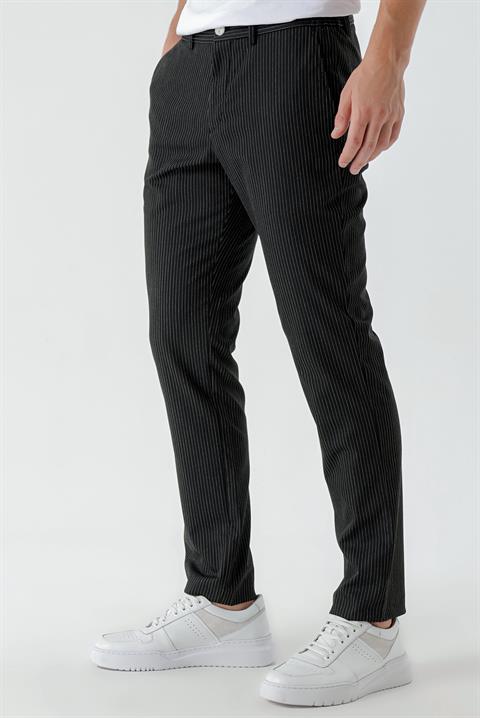 Мужские черные классические брюки Morven с полосками, slim fit, 74% полиэстер, 23% вискоза, 3% эластан, боковые карманы, застежка на кнопке и молнии