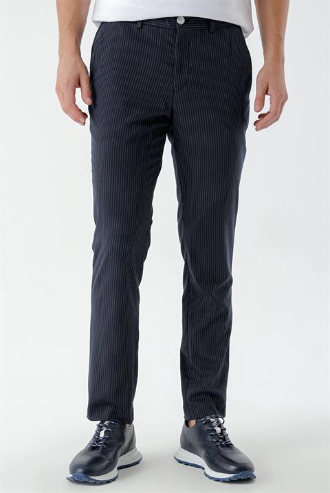 Мужские темно-синие классические брюки Morven с узором, slim fit, 74% полиэстер, 23% вискоза, 3% эластан, карманы, застежка на пуговицу и молнию