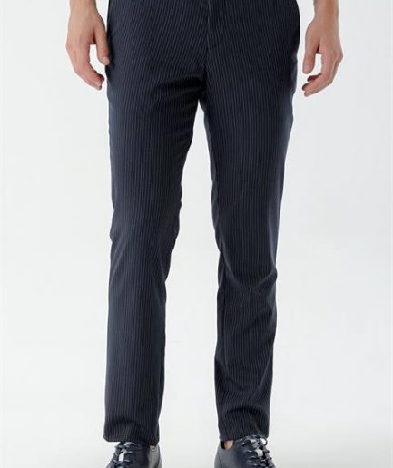 Мужские темно-синие классические брюки Morven с узором, slim fit, 74% полиэстер, 23% вискоза, 3% эластан, карманы, застежка на пуговицу и молнию