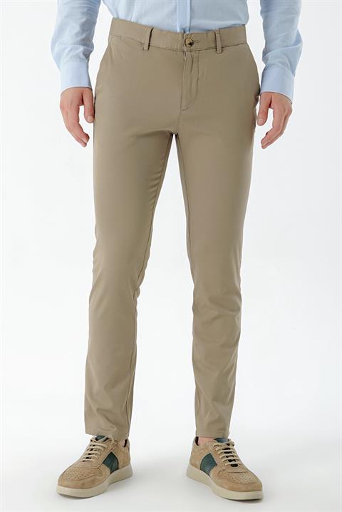 Мужские светло-коричневые брюки чинос Slim Fit из хлопка с боковыми карманами и застежкой на пуговицу и молнию