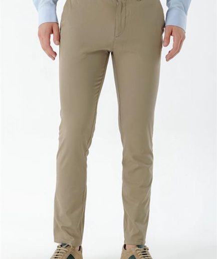 Мужские светло-коричневые брюки чинос Slim Fit из хлопка с боковыми карманами и застежкой на пуговицу и молнию
