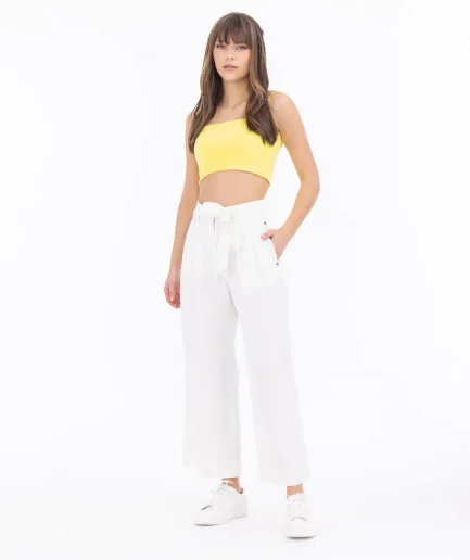 Широкие брюки с карманами и заклепками, 100% хлопок, идеально сочетаются с кроп-топами, доступны в размерах 36-42, цвет экрю