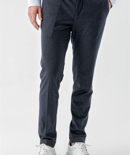 Мужские темно-синие классические брюки с рисунком slim fit из полиэстера и вискозы с карманами и застежкой на пуговицу и молнию