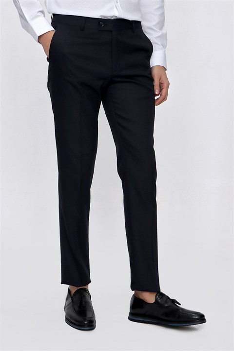 Мужские темно-синие брюки Santos с рисунком slim fit, 65% полиэстер, 33% вискоза, 2% лайкра, с карманами, модель 44