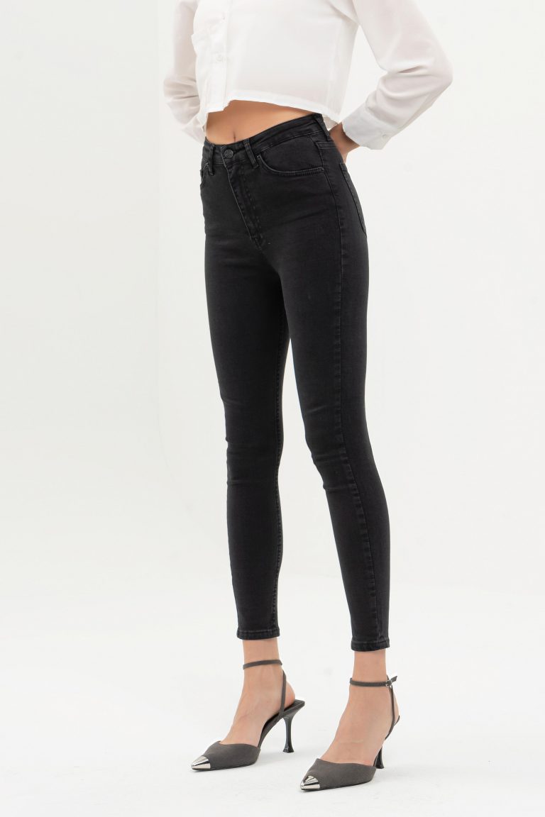 Женские черные джинсы с высокой талией Slim Fit из эластана, размеры 25 и 26
