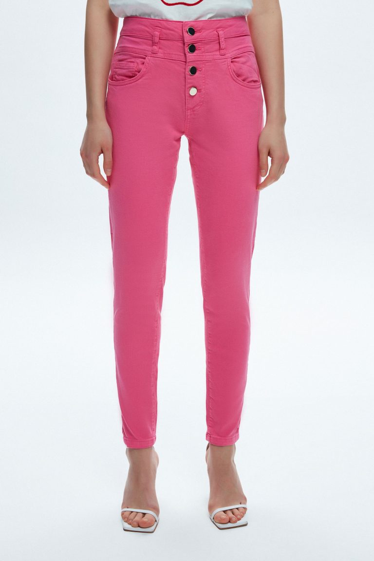 Розовые брюки с деталями пуговиц, приталенные, офисный стиль, 97% хлопок, 3% эластан, размеры S, L, XL, XXL