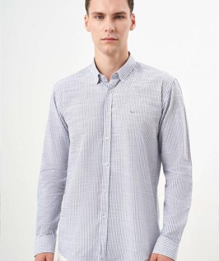Мужская серогрифовая полосатая рубашка slim fit с итальянским воротником из 100% Baumwolle