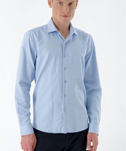 Мужская синяя рубашка с принтом и итальянским воротником Slim Fit