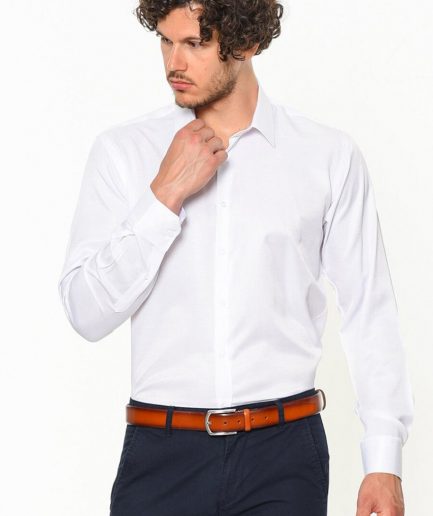 Мужская белая прямая рубашка с длинным рукавом Slim Fit