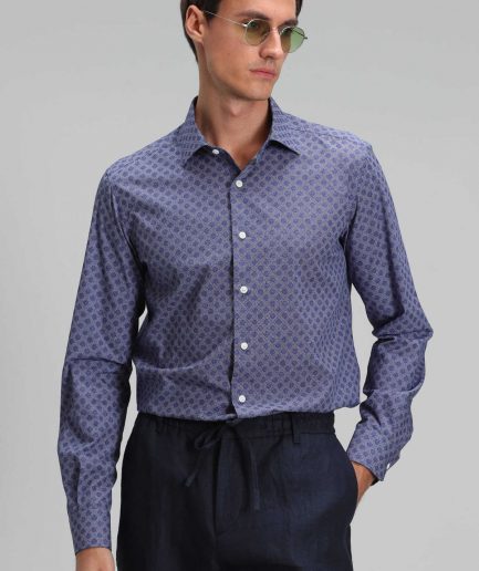 Мужская умная рубашка Slim Fit темно-синего цвета, доступна в размерах S, M, L, XL