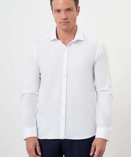 Мужская белая хлопковая рубашка с рисунком, итальянский воротник, slim fit, 100% хлопок, длинный рукав