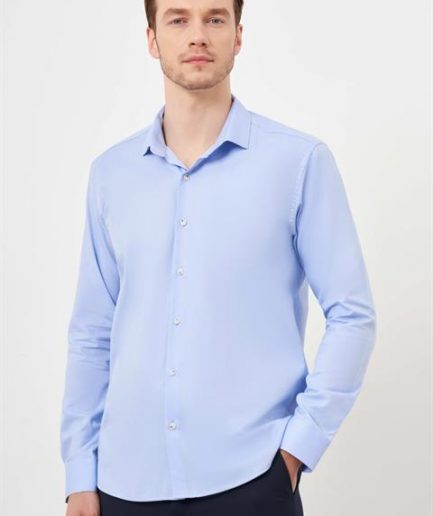 Мужская рубашка Morven, итальянский воротник, принт, slim fit, 100% хлопок, длинный рукав, светло-голубая, размер S, M, L, XL, XXL