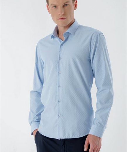 Мужская рубашка Morven A. MAVİ в стиле slim fit с итальянским воротником и полосками, 55% хлопок, 45% полиэстер, без карманов, длинный рукав