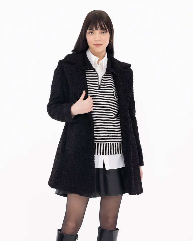 Классический плащ с кнопочной отделкой и воротником, идеален для зимы, доступен в черном и экрю, размеры 36-42