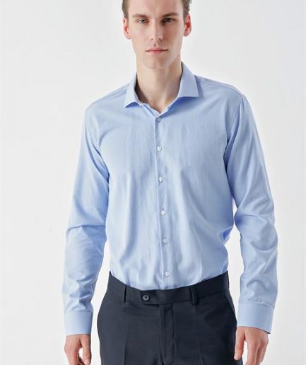 Мужская синяя футболка Slim Fit с итальянским воротником и трендовым принтом, 55% хлопок, 45% полиэстер, длинные рукава, без карманов