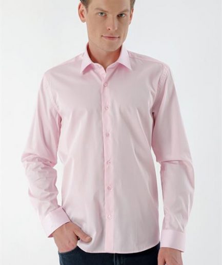 Розовая мужская рубашка из 100% хлопка, slim fit, без карманов, длинный рукав, классический воротник