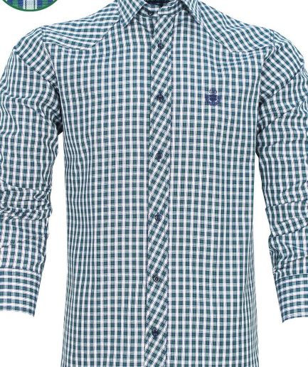 Мужская тёмно-синяя и зелёная рубашка с длинными рукавами Slim Fit в клетку от VARETTA, 80% хлопок, 20% полиэстер