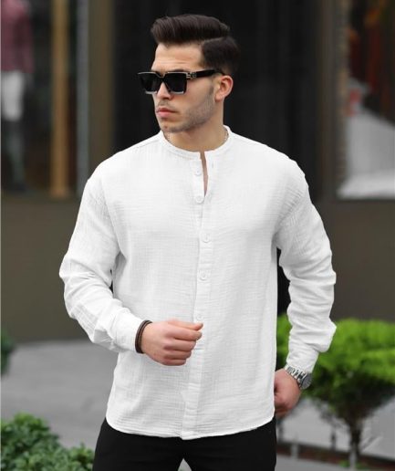 Полупат с воротником-стойкой oversize из муслиновой ткани — белый
