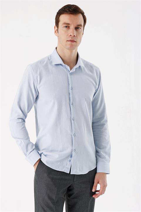 Мужская голубая мини-оксфордская рубашка Slim Fit из 100% хлопка без карманов с длинным рукавом и пуговичной застежкой