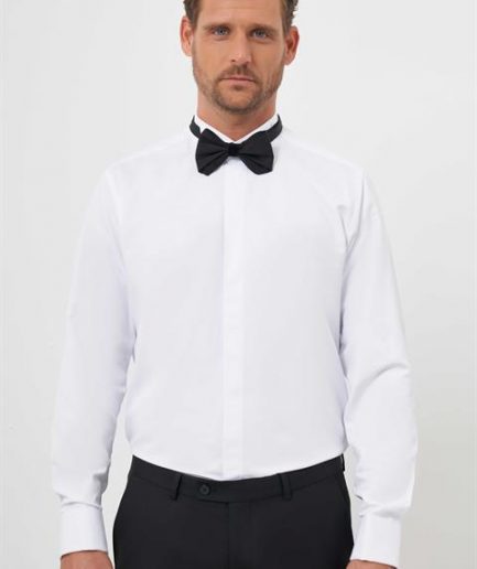 Мужская белая рубашка с манжетами и стоячим воротником Slim Fit