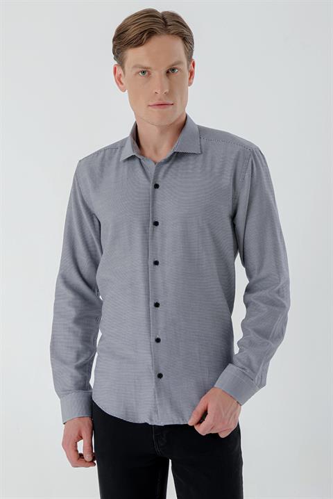 Чёрная мужская рубашка Morven с итальянским воротником, узор slim fit, 63% хлопок, 37% полиэстер, длинные рукава, без карманов