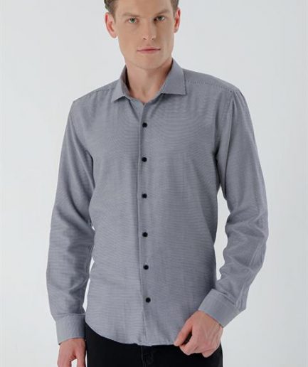 Чёрная мужская рубашка Morven с итальянским воротником, узор slim fit, 63% хлопок, 37% полиэстер, длинные рукава, без карманов