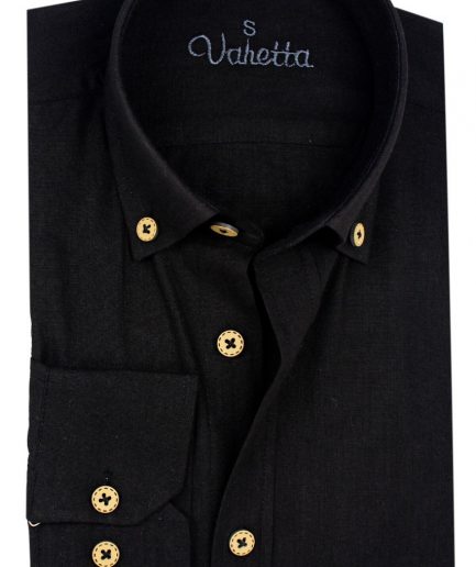 Мужская черная льняная рубашка Varetta с длинными рукавами и кнопками Slim Fit