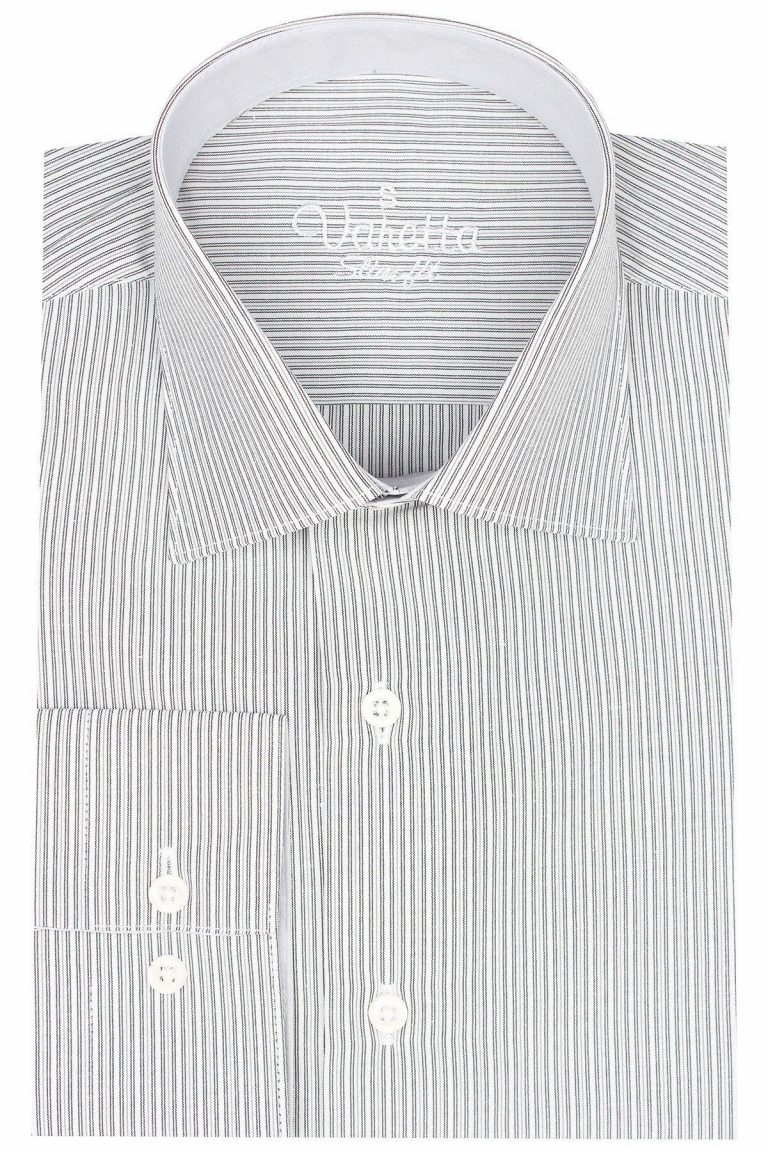 Мужская серая рубашка с длинным рукавом в тонкую полоску slim fit от VARETTA, 80% хлопок, 20% полиэстер, размер S, M