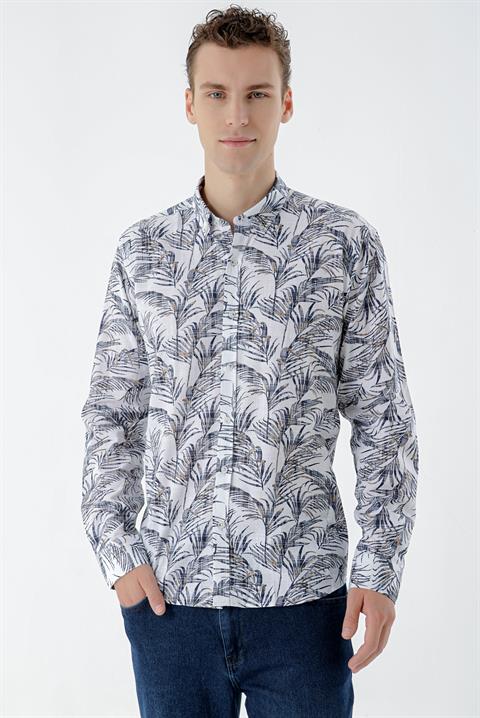 Мужская футболка Slim Fit с печатью, 100% хлопок, без карманов, длинные рукава, темно-синяя