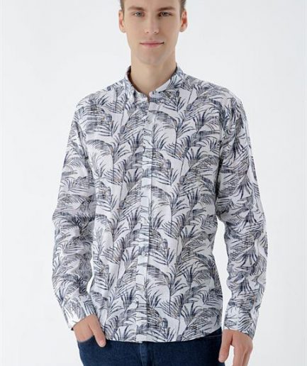 Мужская футболка Slim Fit с печатью, 100% хлопок, без карманов, длинные рукава, темно-синяя