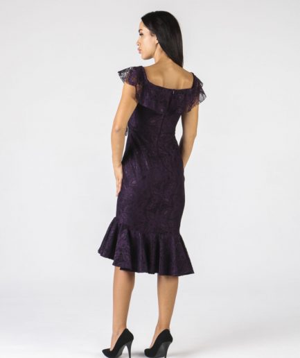 Короткое вечернее платье ALİS DRESS фиолетового цвета с открытыми плечами и кружевом, доступно в размере 36, 38, 40, 42, 44
