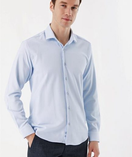 Синяя мужская рубашка Morven, жаккардовый узор, slim fit, 57% хлопок, 43% полиэстер, длинный рукав, без карманов