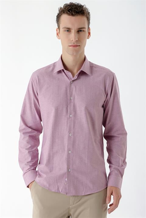 Классическая рубашка Morven для мужчин, slim fit, 100% хлопок, без карманов, с длинным рукавом и рисунком, розового цвета