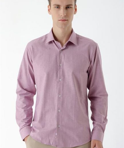 Классическая рубашка Morven для мужчин, slim fit, 100% хлопок, без карманов, с длинным рукавом и рисунком, розового цвета