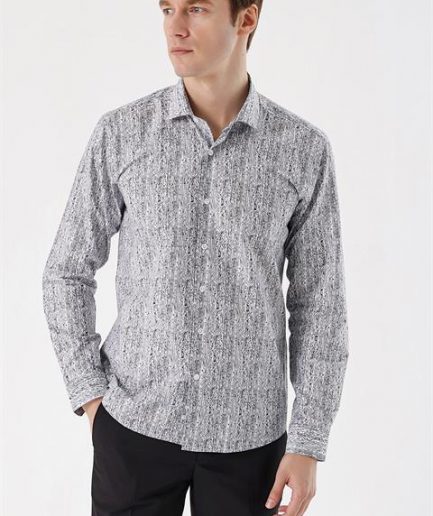 Мужская черная хлопковая рубашка с принтом Slim Fit без карманов и с пуговицами, 100% хлопок, длинные рукава, доступные размеры S, M, L