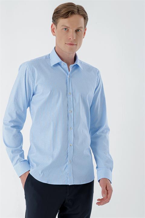 Мужская рубашка Morven A. MAVI, slim fit, полоска, 96% хлопок, 4% лайкра, длинные рукава, без карманов, модель L