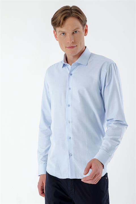 Мужская рубашка Morven A. MAVİ, Slim Fit, без карманов, 60% хлопок, 40% полиэстер, итальянский воротник, длинный рукав, модель L