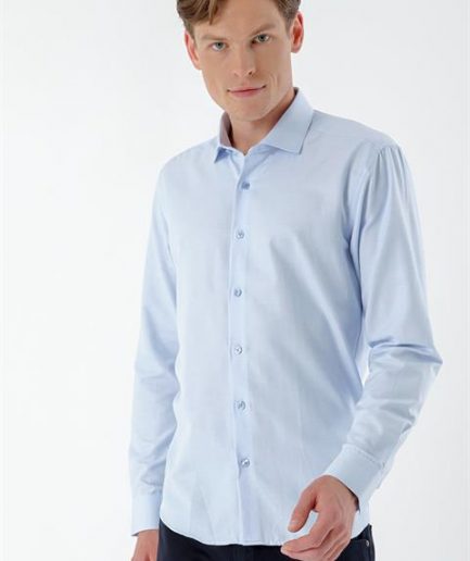 Мужская рубашка Morven A. MAVİ, Slim Fit, без карманов, 60% хлопок, 40% полиэстер, итальянский воротник, длинный рукав, модель L