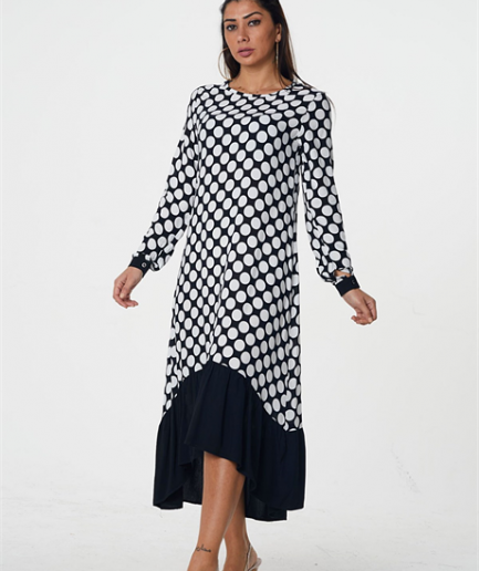 Платье с чёрными горошками и рюшами, нулевой вырез, доступны размеры S, M, L, XL