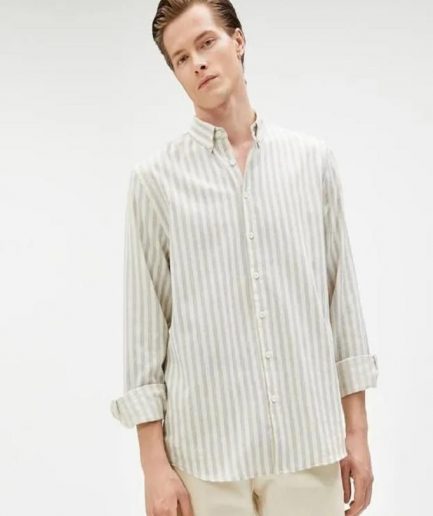 Мужская хлопковая рубашка с длинным рукавом slim fit и классическим воротником, серого цвета, из переработанных материалов
