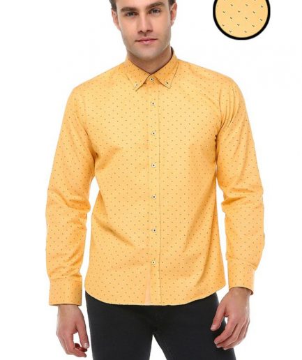 Мужская рубашка с длинным рукавом Varetta Slim Fit с золотым принтом из 67% хлопка и 33% полиэстера