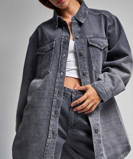 Женский oversize жакет цвета фюме с износостойкими деталями 100% хлопок стандартной длины