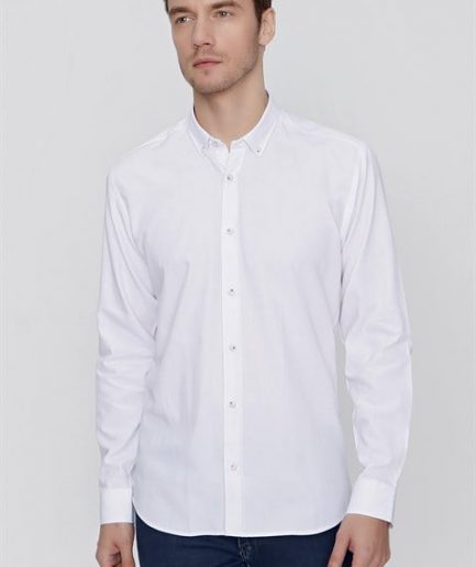 Мужская белая хлопковая мини-оксфордская сорочка Slim Fit без карманов и с пуговицами