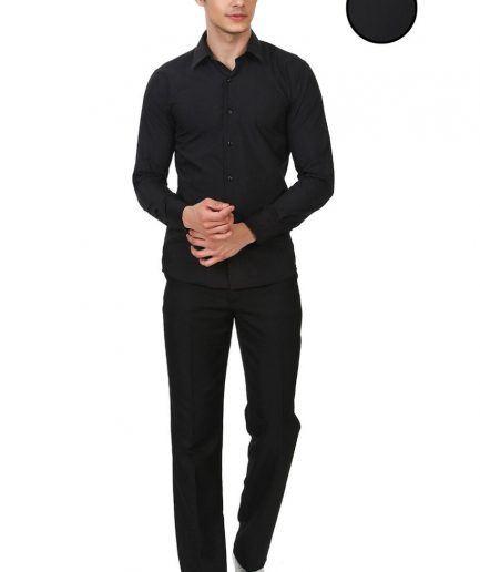 Мужская черная прямая стильная сорочка с длинными рукавами Slim Fit с одним карманом